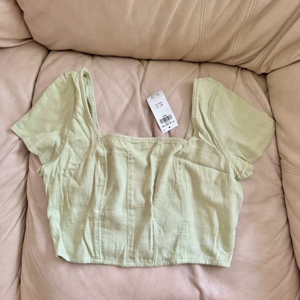 Hollister Green Puff Sleeve Crop Top